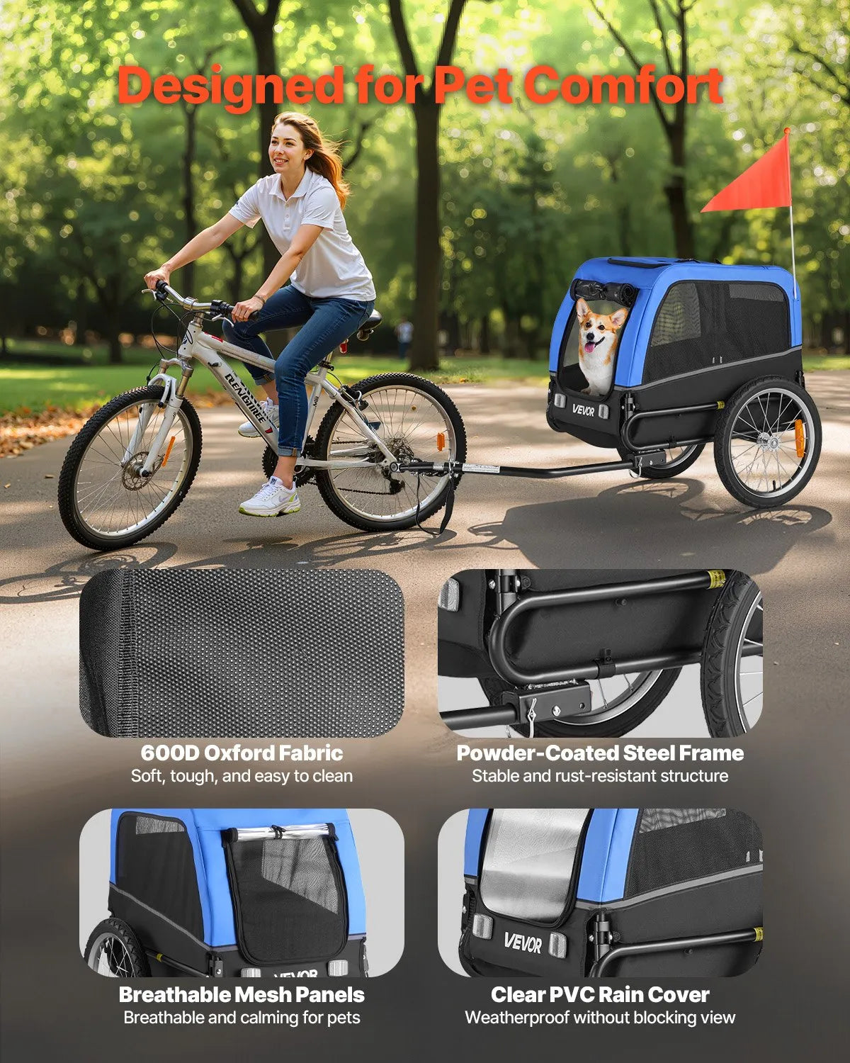 VEVOR Dog Bike Trailer with Foldable Frame, Quick-Release Wheels and Universal Coupler, up to 30 kg