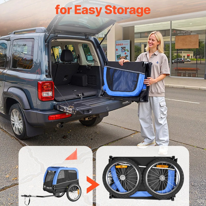 VEVOR suņu piekabe velosipēdam, līdz 30 kg, mājdzīvnieku pārvadāšanas rati maziem un vidējiem suņiem, ar viegli salokāmu rāmi, ātrās atvienošanas riteni, universālu velosipēda savienotāju, atstarotāju, karogu un iekšējo siksnu