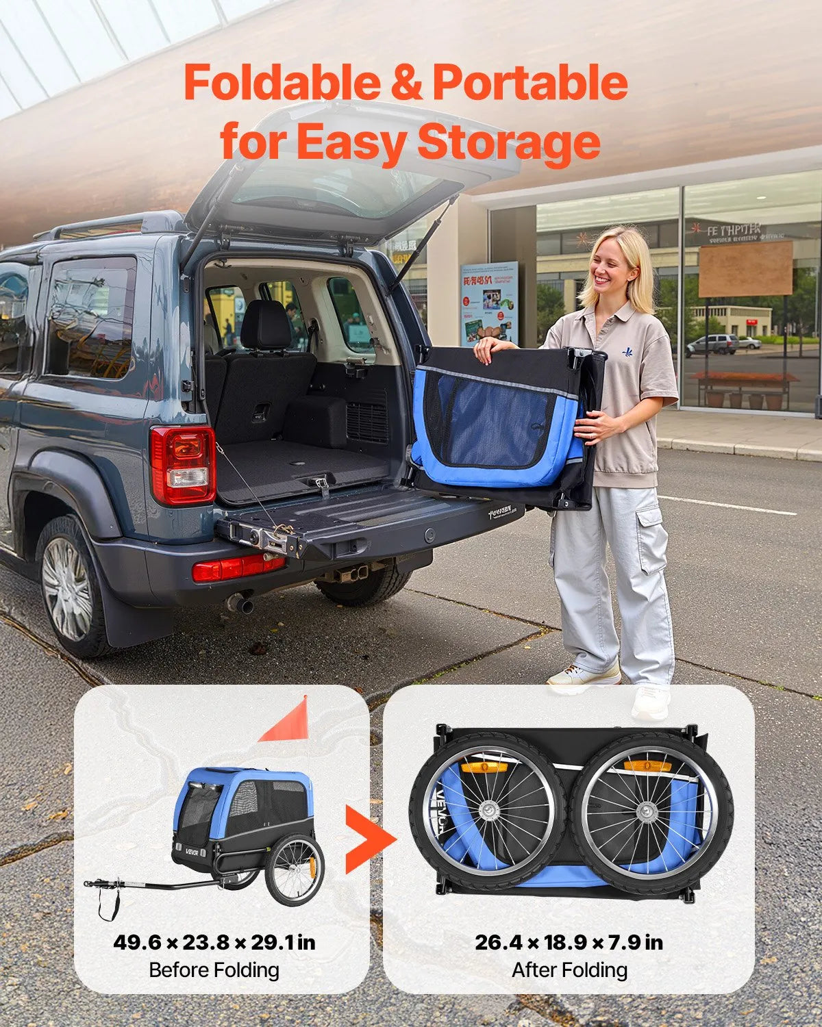 VEVOR Dog Bike Trailer with Foldable Frame, Quick-Release Wheels and Universal Coupler, up to 30 kg