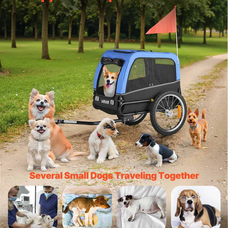 VEVOR suņu piekabe velosipēdam, līdz 30 kg, mājdzīvnieku pārvadāšanas rati maziem un vidējiem suņiem, ar viegli salokāmu rāmi, ātrās atvienošanas riteni, universālu velosipēda savienotāju, atstarotāju, karogu un iekšējo siksnu