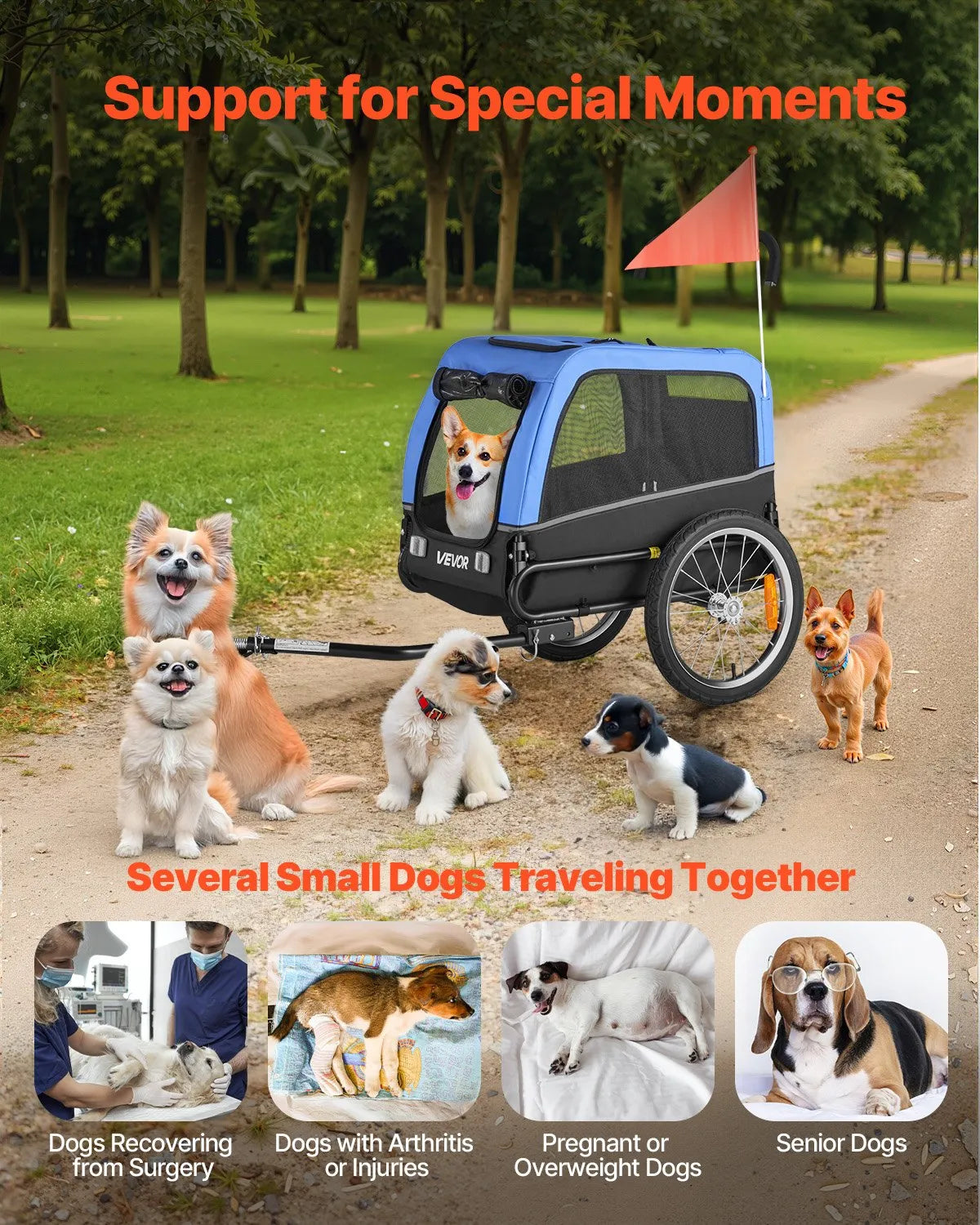 VEVOR Dog Bike Trailer with Foldable Frame, Quick-Release Wheels and Universal Coupler, up to 30 kg
