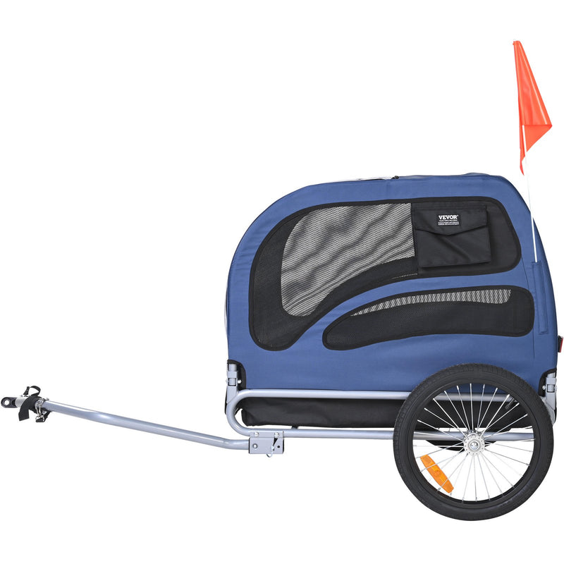 VEVOR suņu velosipēda piekabe, līdz 45 kg, salokāma, ar ātri noņemamiem riteņiem, universālu savienotāju, atstarotājiem un karodziņu, zila/melna