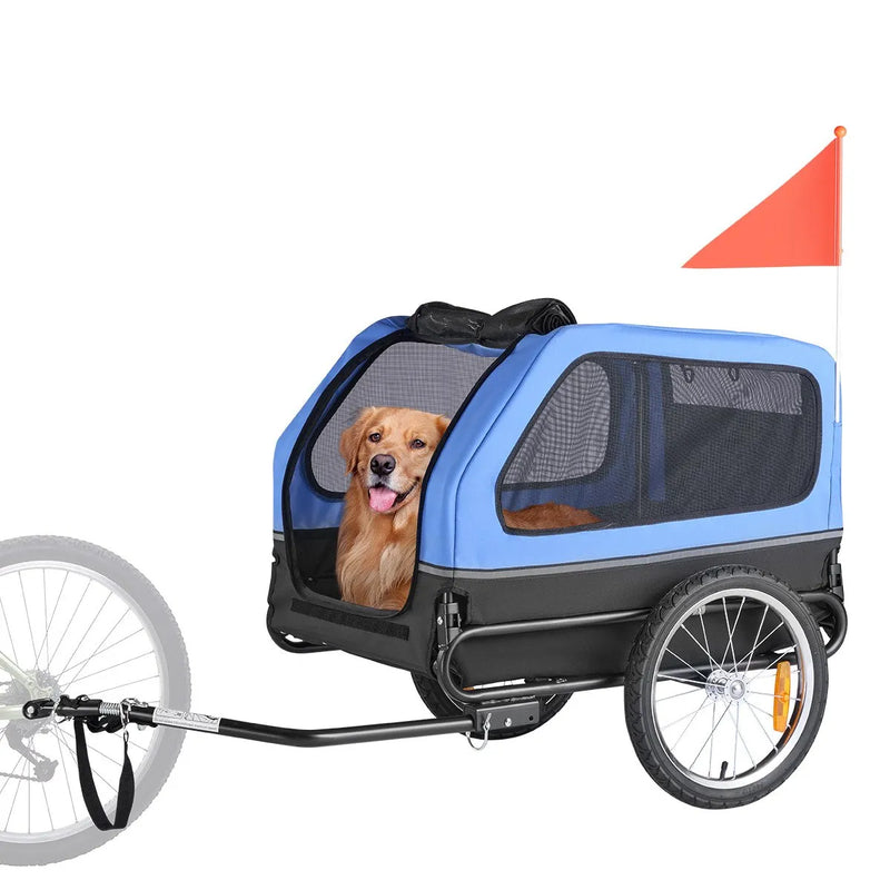 VEVOR velopiekabe suņiem, kravnesība līdz 40 kg, salokāms rāmis ar ātrās atvienošanas riteņiem, universāls velosavienotājs, atstarotājs, karogs un iekšējā pavada