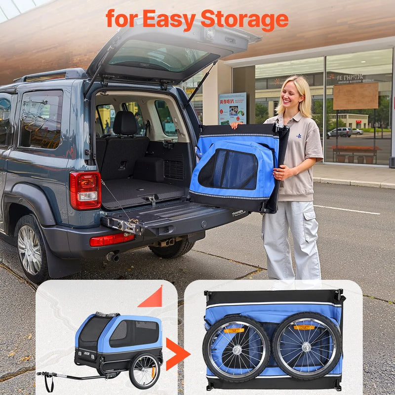 VEVOR velopiekabe suņiem, kravnesība līdz 40 kg, salokāms rāmis ar ātrās atvienošanas riteņiem, universāls velosavienotājs, atstarotājs, karogs un iekšējā pavada