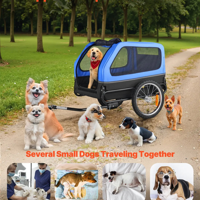 VEVOR velopiekabe suņiem, kravnesība līdz 40 kg, salokāms rāmis ar ātrās atvienošanas riteņiem, universāls velosavienotājs, atstarotājs, karogs un iekšējā pavada