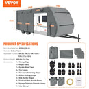 VEVOR pārvalks treilerim un kemperim, piemērots 853–945 cm RV kemperiem, 300D Oxford auduma Class A kempera pārvalks, ūdensizturīgs, vēja izturīgs un plīsumizturīgs, komplektā uzglabāšanas soma, remonta ielāpi, stiprinājuma siksnas un riepu pārvalki