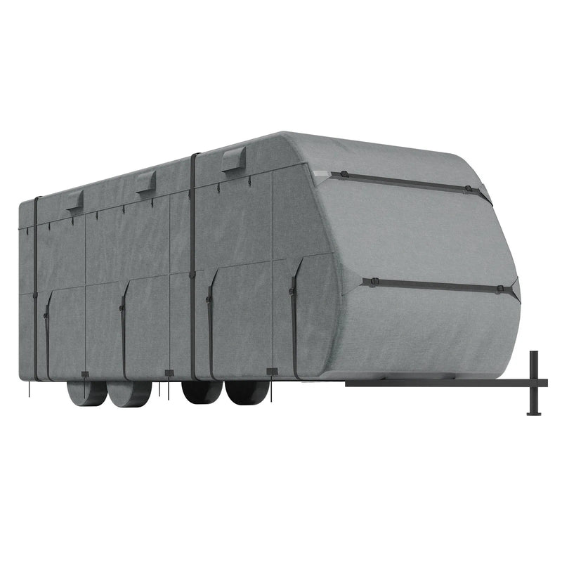 VEVOR pārvalks treilerim un kemperim, piemērots 853–945 cm RV kemperiem, 300D Oxford auduma Class A kempera pārvalks, ūdensizturīgs, vēja izturīgs un plīsumizturīgs, komplektā uzglabāšanas soma, remonta ielāpi, stiprinājuma siksnas un riepu pārvalki