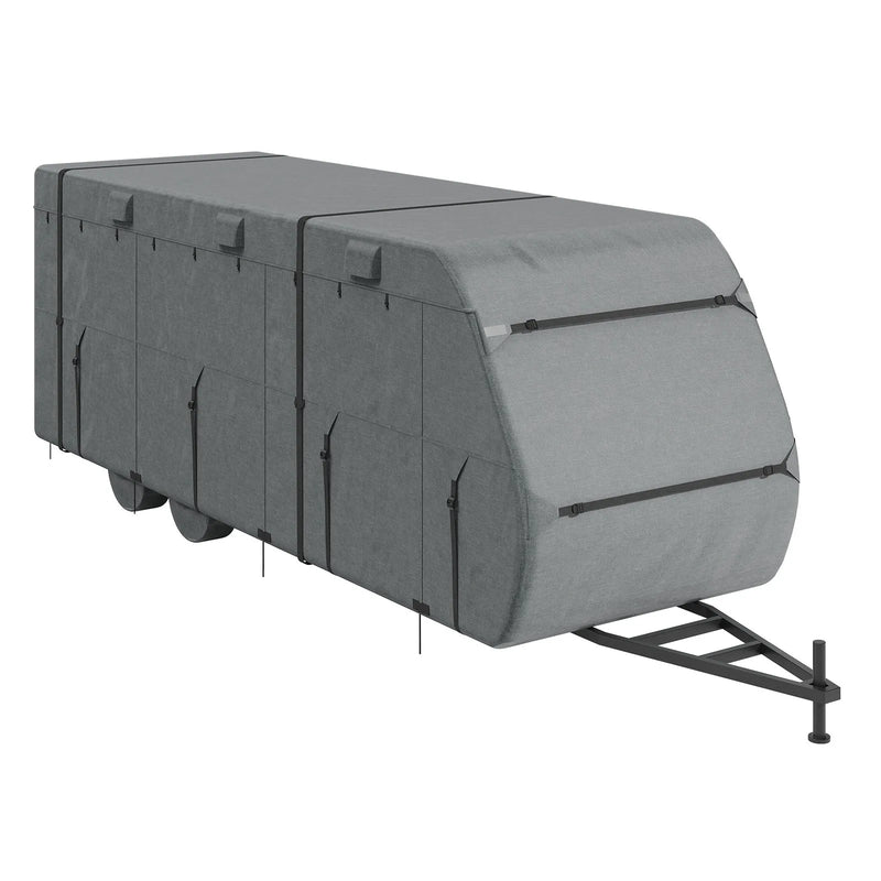 VEVOR pārvalks treilerim un kemperim, piemērots 853–945 cm RV kemperiem, 300D Oxford auduma Class A kempera pārvalks, ūdensizturīgs, vēja izturīgs un plīsumizturīgs, komplektā uzglabāšanas soma, remonta ielāpi, stiprinājuma siksnas un riepu pārvalki