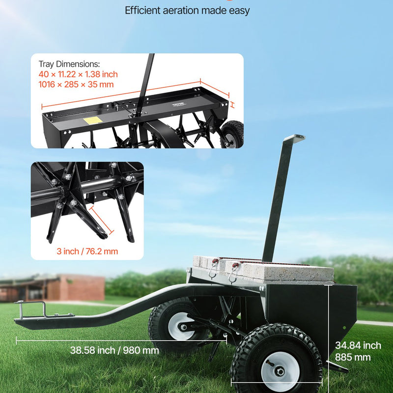 VEVOR velkamais zāliena dakšu aerators 1020 mm ar universālu sakabi