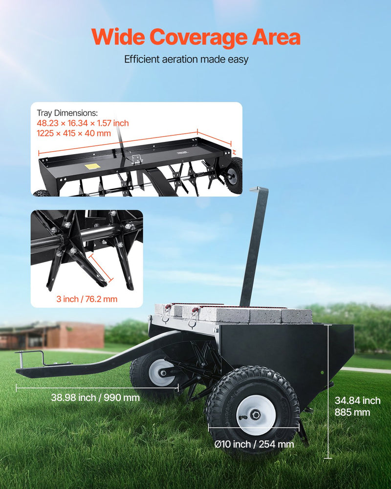 VEVOR velkamais aerators zālienam, 1220 mm, ar universālu sakabi
