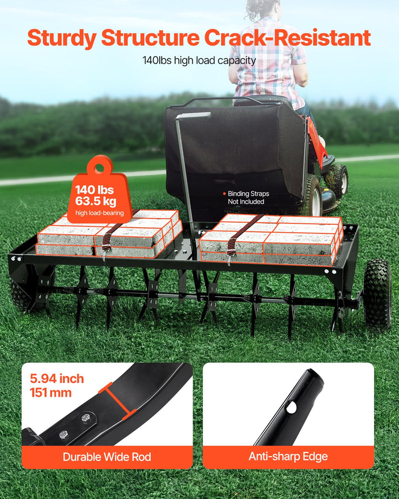 VEVOR velkamais aerators zālienam, 1220 mm, ar universālu sakabi