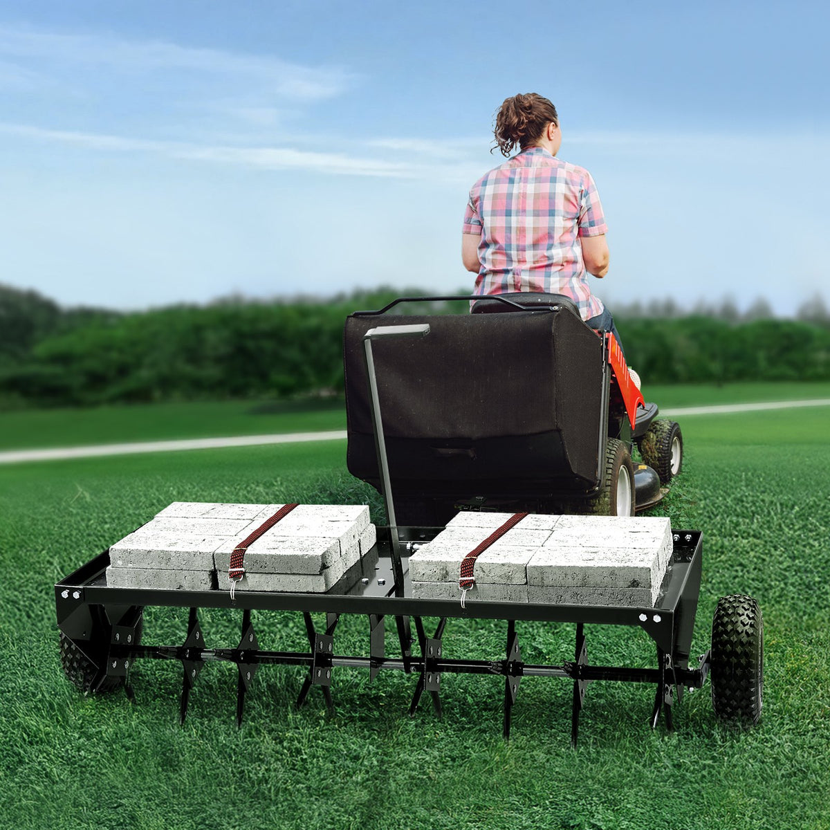 VEVOR velkamais aerators zālienam, 1220 mm, ar universālu sakabi