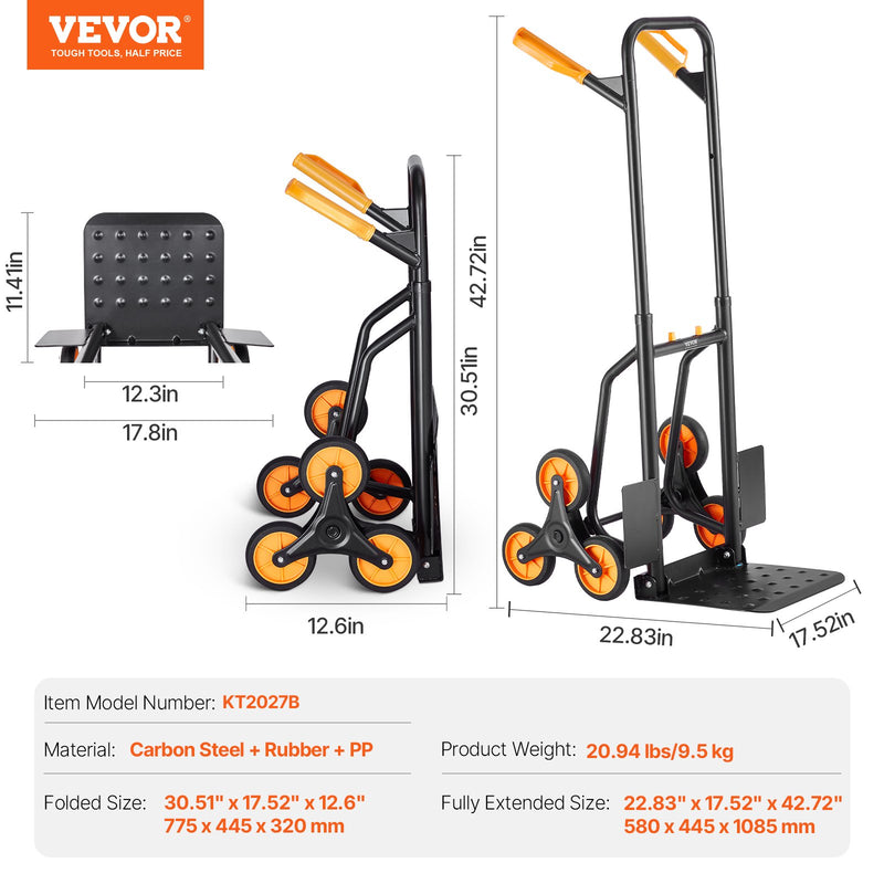 VEVOR kāpņu rati, salokāmi, smagām kravām līdz 200 kg, ar 6 riteņiem