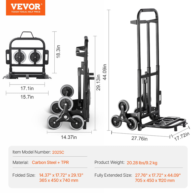 VEVOR kāpņu rati, salokāmi, smagām kravām līdz 210 kg, ar 6 riteņiem