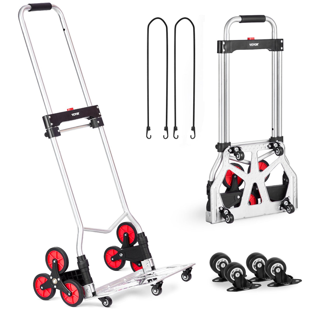 VEVOR Folding Stair Climbing Hand Truck, Heavy-Duty Capacity 118 kg, 10 Wheels