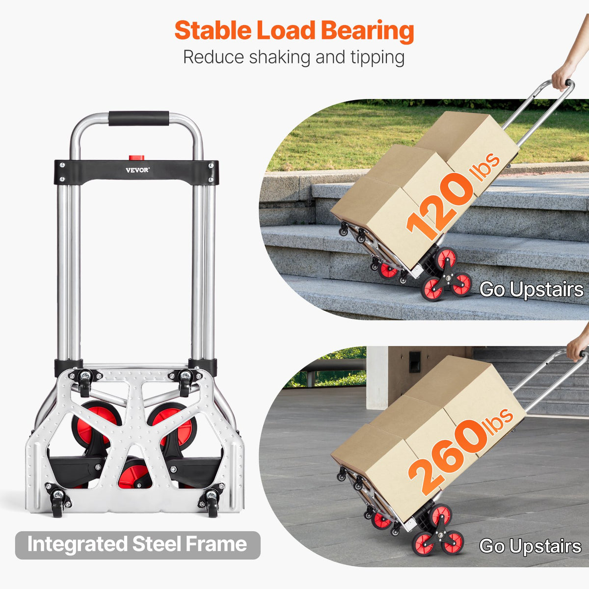 VEVOR Folding Stair Climbing Hand Truck, Heavy-Duty Capacity 118 kg, 10 Wheels