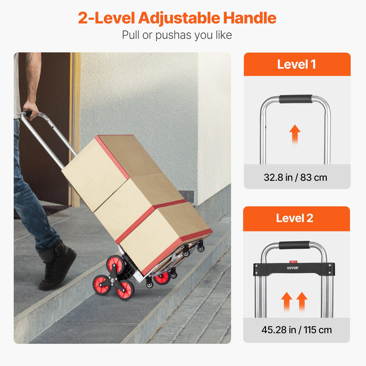 VEVOR Folding Stair Climbing Hand Truck, Heavy-Duty Capacity 118 kg, 10 Wheels