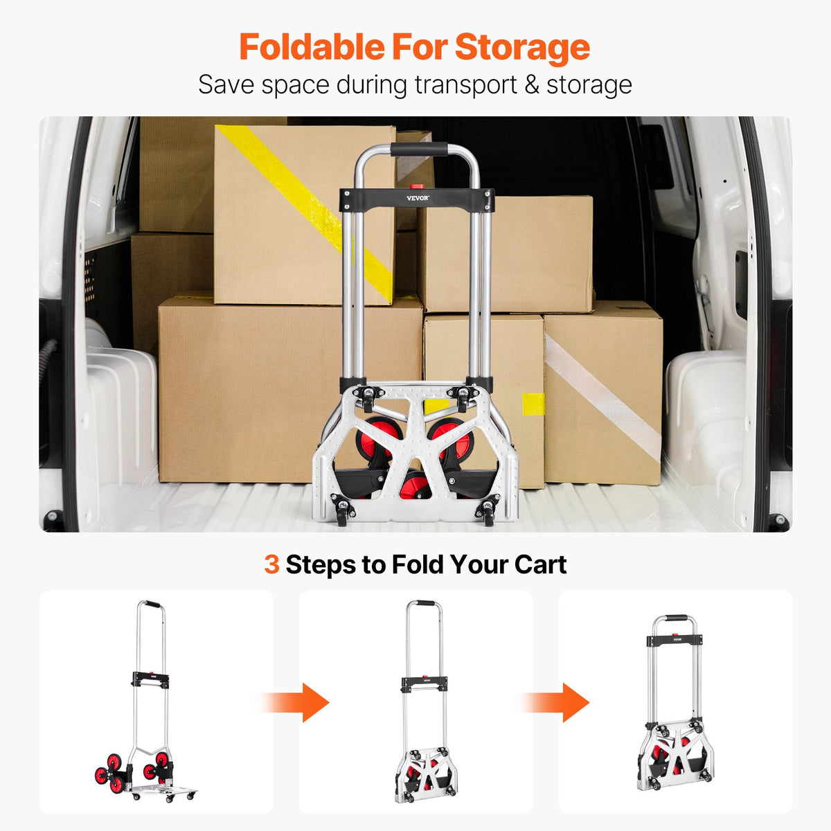 VEVOR Folding Stair Climbing Hand Truck, Heavy-Duty Capacity 118 kg, 10 Wheels
