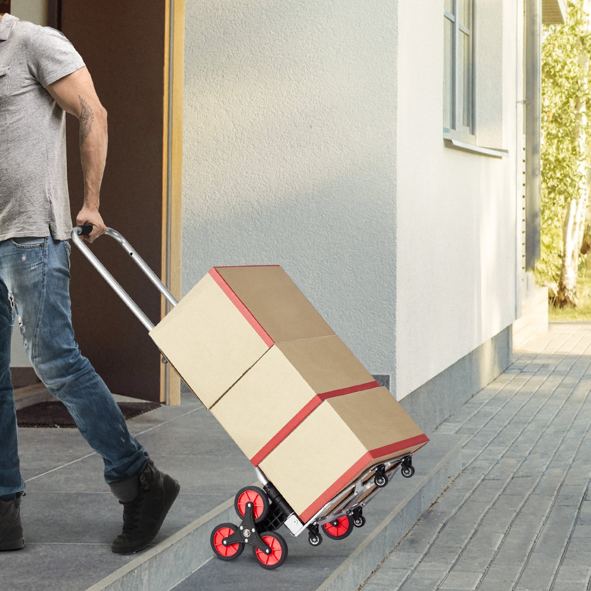 VEVOR Folding Stair Climbing Hand Truck, Heavy-Duty Capacity 118 kg, 10 Wheels