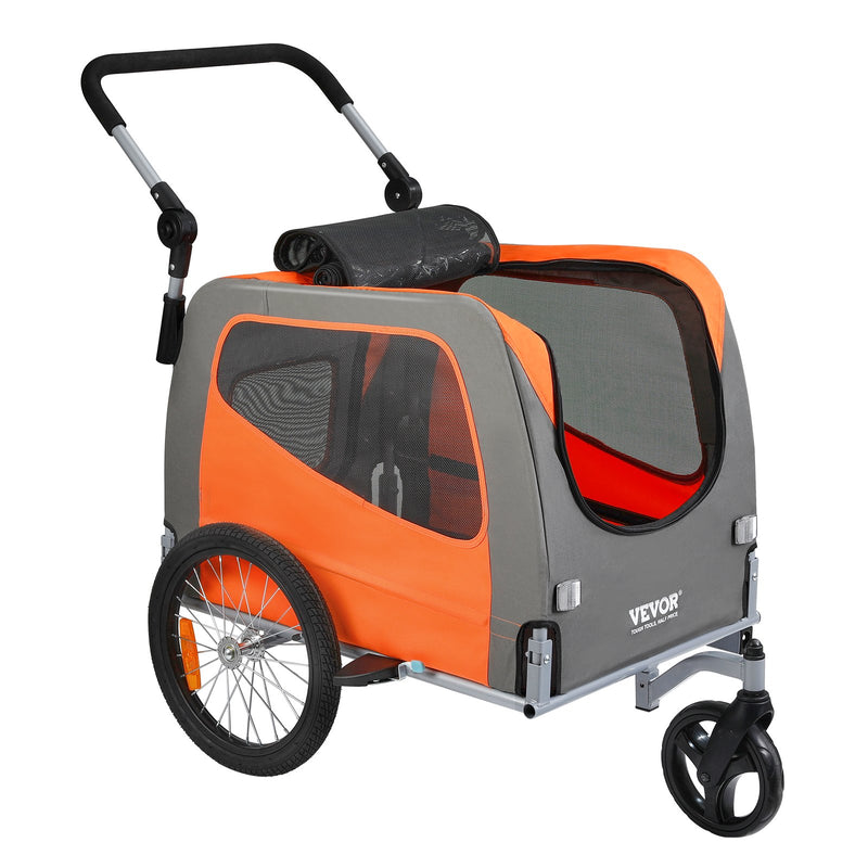 VEVOR Suņu velosipēda piekabe, līdz 30 kg, 2-in-1 rati, salokāms rāmis ar ātru atbrīvošanu, universāls velosipēda savienotājs, atstarojošie elementi, karogs