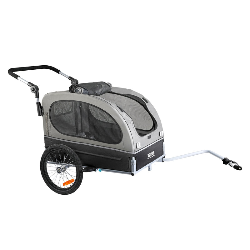 VEVOR suņu velosipēdu piekabe, līdz 40 kg, 2-in-1 skriešanas rati, salokāms rāmis ar ātri noņemamiem riteņiem, universāls velosipēda piestiprinātājs, atstarojošie elementi, karogs, melns/pelēks