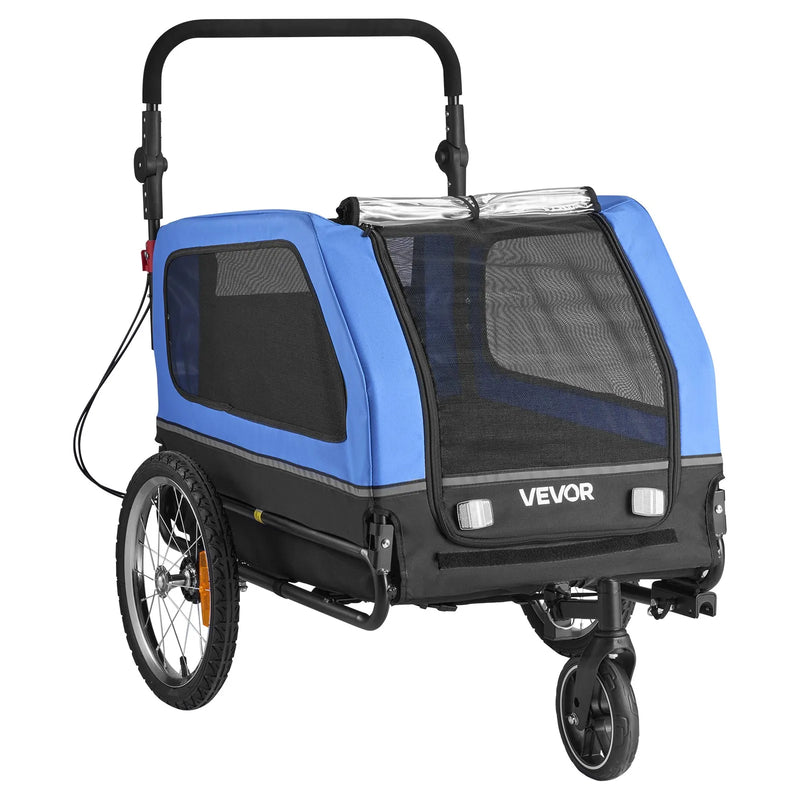 VEVOR suņu velopiekabe 2 in 1 ar līdz 40 kg kravnesību, salokāms rāmis ar ātrās atvienošanas riteņiem, universāls velosavienotājs un iekšējā pavada