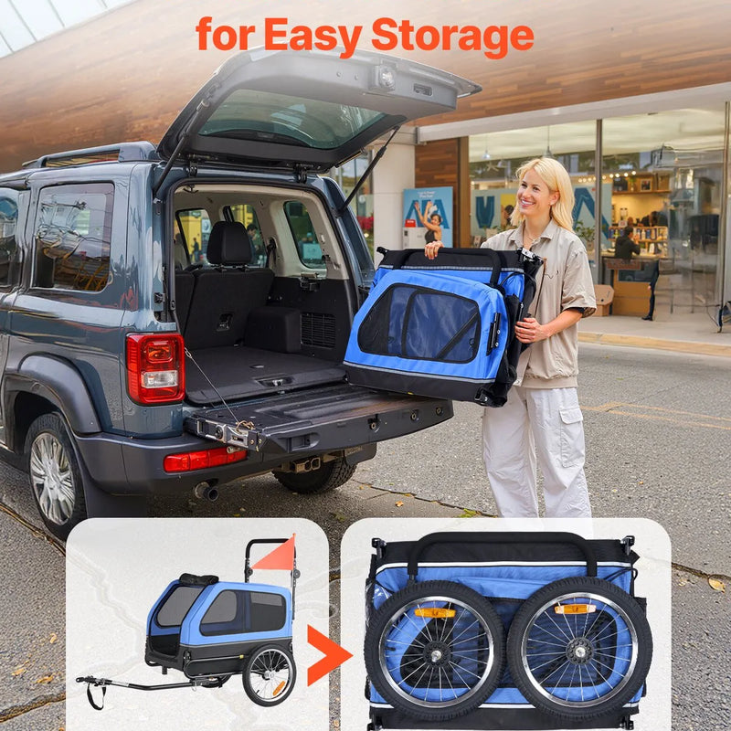 VEVOR suņu velopiekabe 2 in 1 ar līdz 40 kg kravnesību, salokāms rāmis ar ātrās atvienošanas riteņiem, universāls velosavienotājs un iekšējā pavada