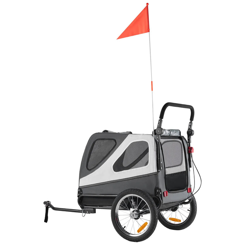 VEVOR suņu velopiekabe 2-in-1 ar līdz 45 kg kravnesību, salokāms rāmis ar ātrās atvienošanas riteņiem, universāls velosavienotājs un iekšējā pavada