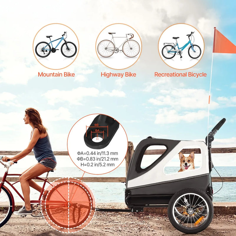 VEVOR suņu velopiekabe 2-in-1 ar līdz 45 kg kravnesību, salokāms rāmis ar ātrās atvienošanas riteņiem, universāls velosavienotājs un iekšējā pavada