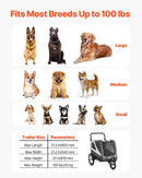 VEVOR suņu velopiekabe 2-in-1 ar līdz 45 kg kravnesību, salokāms rāmis ar ātrās atvienošanas riteņiem, universāls velosavienotājs un iekšējā pavada