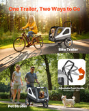VEVOR suņu velopiekabe 2-in-1 ar līdz 45 kg kravnesību, salokāms rāmis ar ātrās atvienošanas riteņiem, universāls velosavienotājs un iekšējā pavada