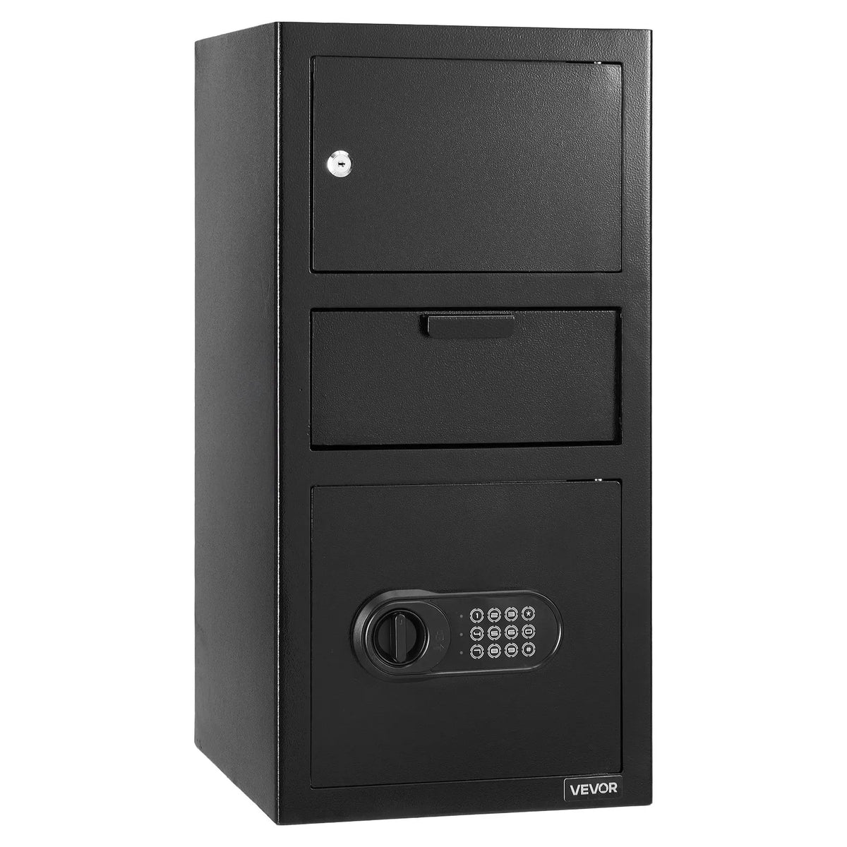 VEVOR 102 L Front Loading Safe with Digital Keypad, Three-Tier Cash and Document Deposit Safe with Backup Keys, Black