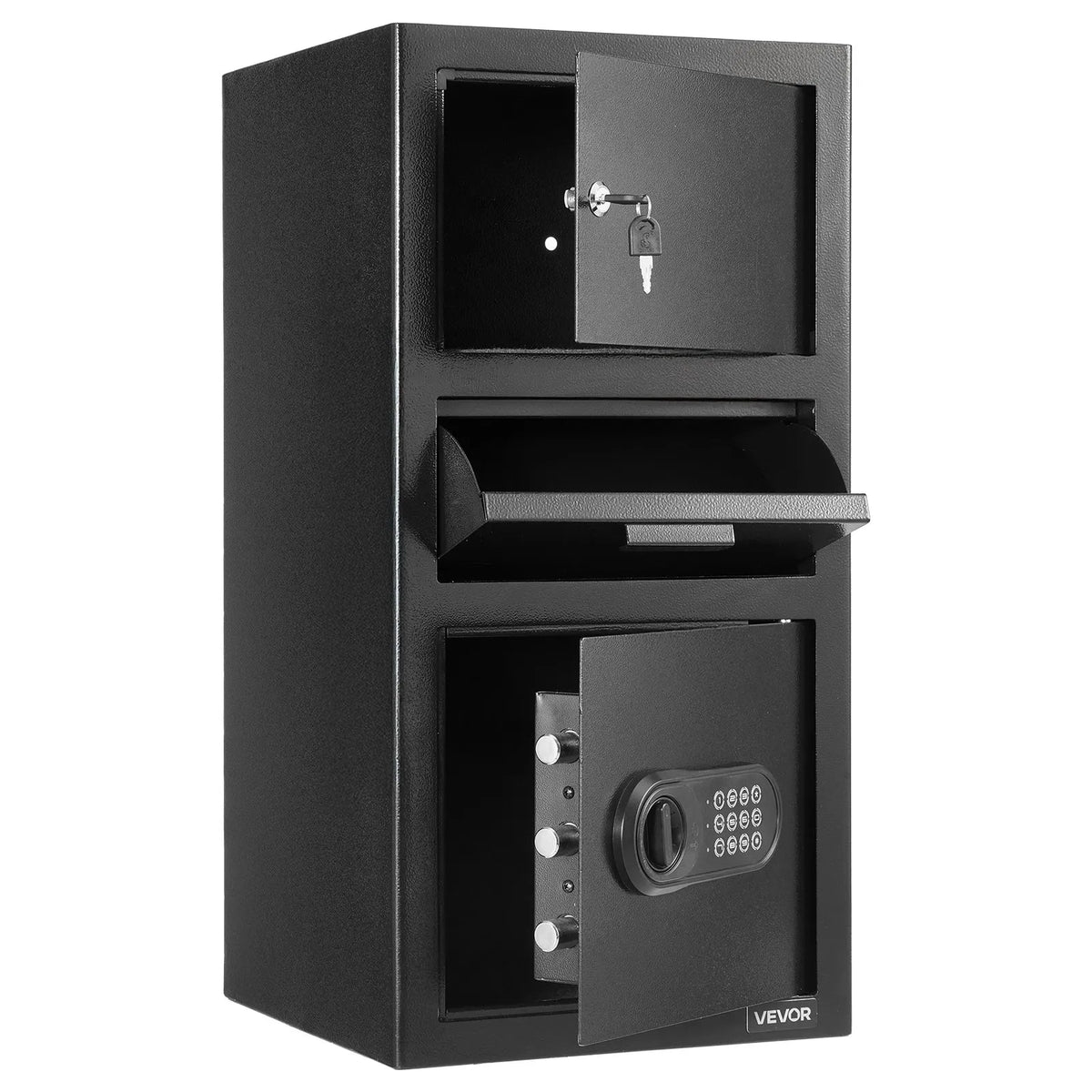 VEVOR 102 L Front Loading Safe with Digital Keypad, Three-Tier Cash and Document Deposit Safe with Backup Keys, Black