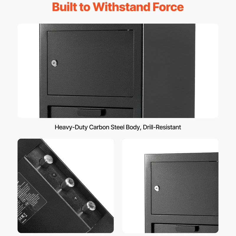 VEVOR 102 l priekšējās iemaksas seifs ar digitālo tastatūru, trīslīmeņu naudas un dokumentu noguldījumu seifs ar rezerves atslēgām, melns