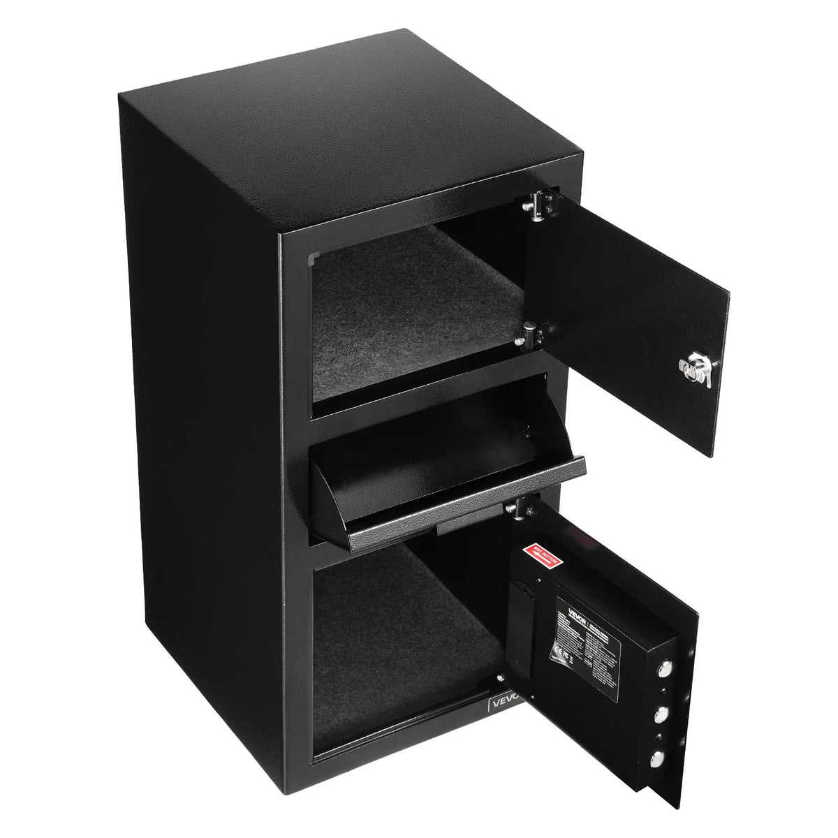 VEVOR 102 L Front Loading Safe with Digital Keypad, Three-Tier Cash and Document Deposit Safe with Backup Keys, Black