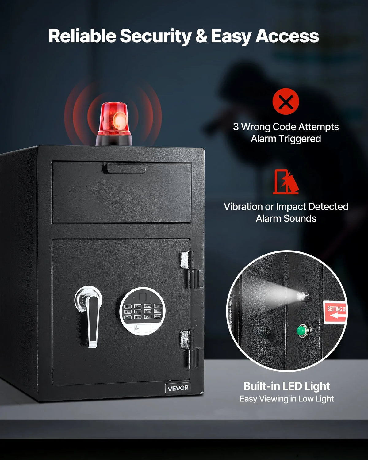 VEVOR 34 L Drop Safe with Front Deposit Slot, Digital Keypad and Backup Keys, Durable Two-Level Money and Document Deposit Safe for Cash, Bank Receipts, Jewellery, Documents and Bills, Black