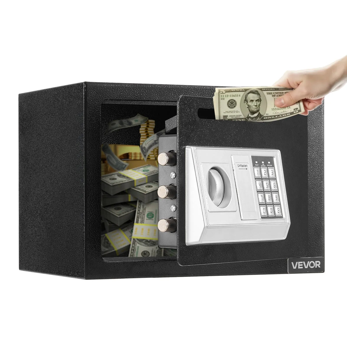 VEVOR 17 L Drop Safe with Front Deposit Slot, Password Lock and Rotating Handle, Durable Compact Cash Deposit Safe for Cash, Bank Receipts, Jewellery, Documents and Bills, Black