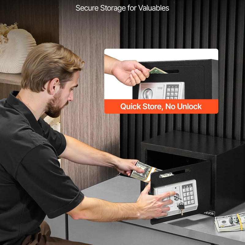 VEVOR 17 l iemaksas seifs ar priekšējo iemaksas atveri, paroles slēdzeni un pagriežamu rokturi, izturīgs kompakts naudas noguldījumu seifs skaidrai naudai, bankas kvītīm, rotaslietām, dokumentiem un rēķiniem, melns
