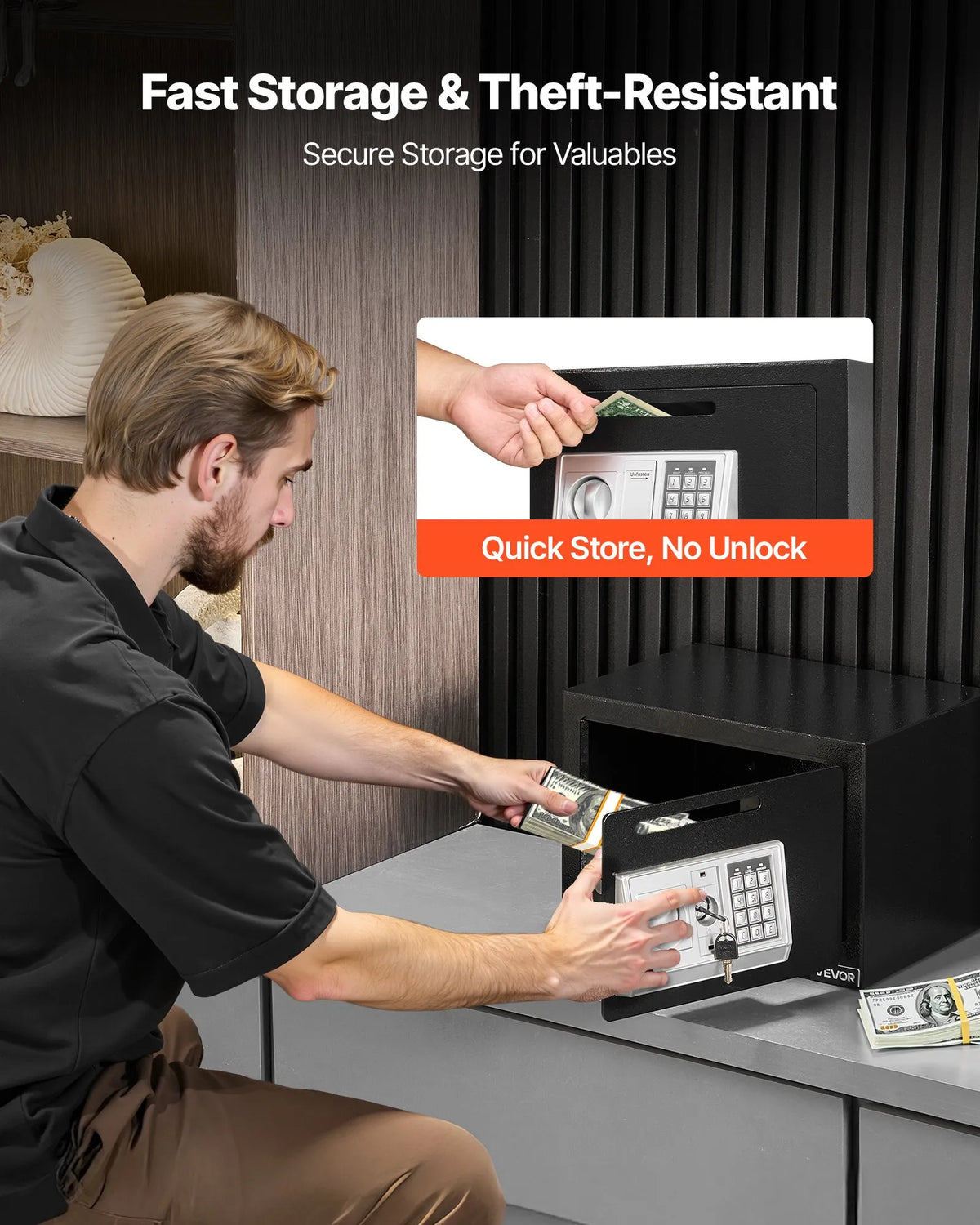 VEVOR 17 L Drop Safe with Front Deposit Slot, Password Lock and Rotating Handle, Durable Compact Cash Deposit Safe for Cash, Bank Receipts, Jewellery, Documents and Bills, Black