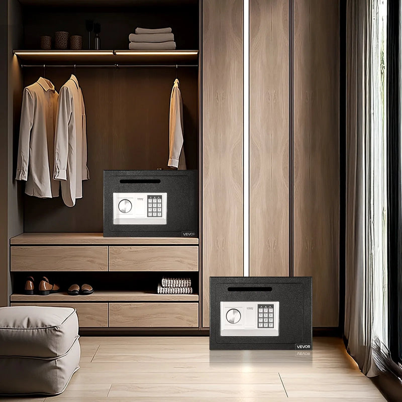 VEVOR 17 l iemaksas seifs ar priekšējo iemaksas atveri, paroles slēdzeni un pagriežamu rokturi, izturīgs kompakts naudas noguldījumu seifs skaidrai naudai, bankas kvītīm, rotaslietām, dokumentiem un rēķiniem, melns