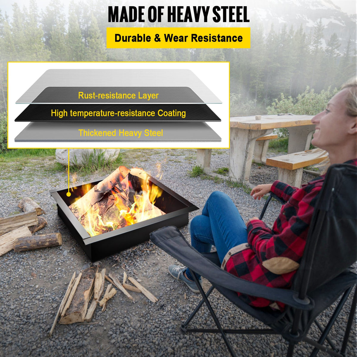 VEVOR Fire Ring – 91 cm Outer / 76 cm Inner Steel Insert (1.5 mm Thickness) with Handles – DIY In-Ground Fire Ring Insert for Garden, Terrace and Patio