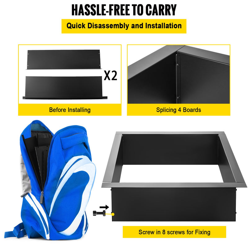 VEVOR ugunskura gredzens - 91 cm ārējais / 76 cm iekšējais tērauda ieliktnis (1,5 mm biezums) ar tvērējām - DIY zemē iebūvējams ugunskura ieliktnis dārzam, terasei un pagalmam