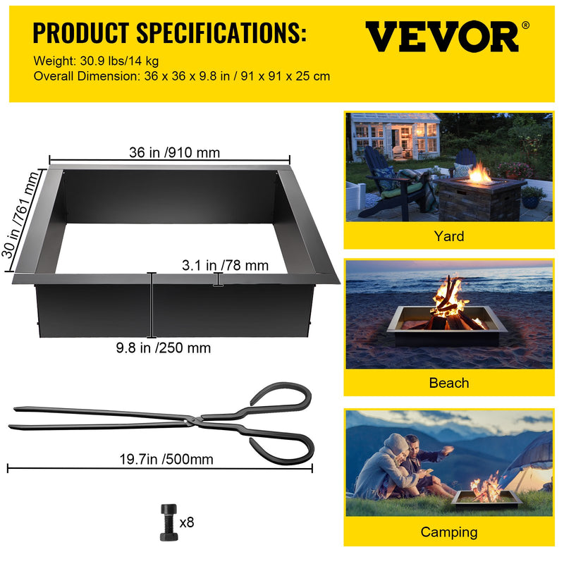 VEVOR ugunskura gredzens – 91 cm ārējais / 76 cm iekšējais tērauda ieliktnis (1,5 mm biezums) ar tvērējām – DIY zemē iebūvējams ugunskura ieliktnis dārzam, terasei un pagalmam