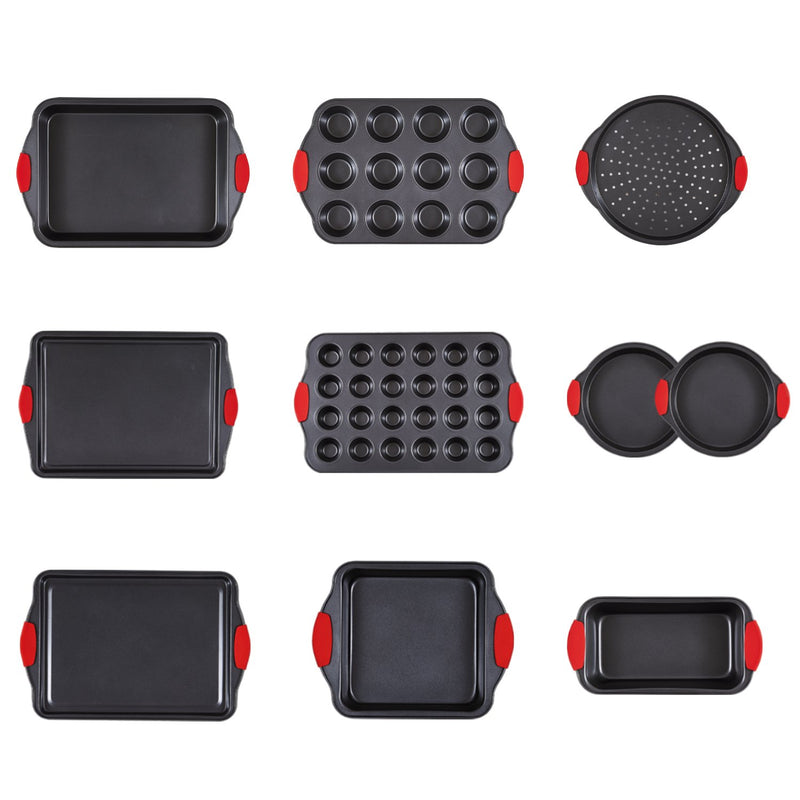 VEVOR Cepešpannu komplekts 10 gabali, nelipīgs oglekļa tērauda komplekts ar silikona rokturiem