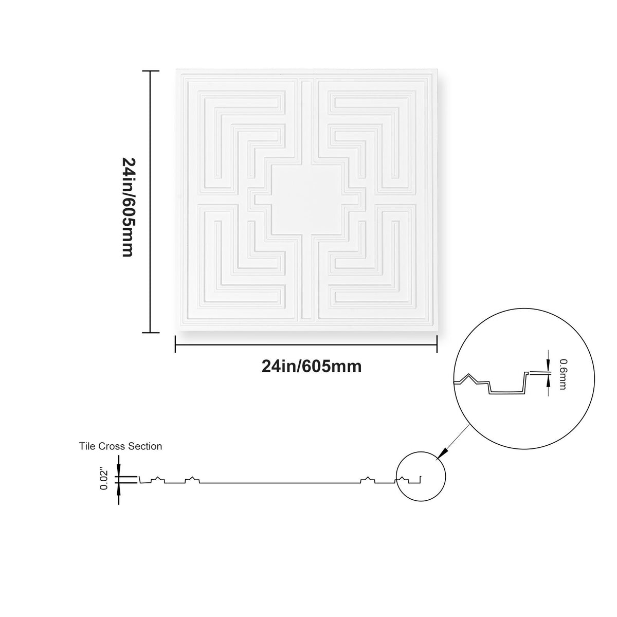 VEVOR griestu paneļi, 12 gab., 600 x 600 mm, PVC, viegli uzstādāmi, balti, Echo raksts