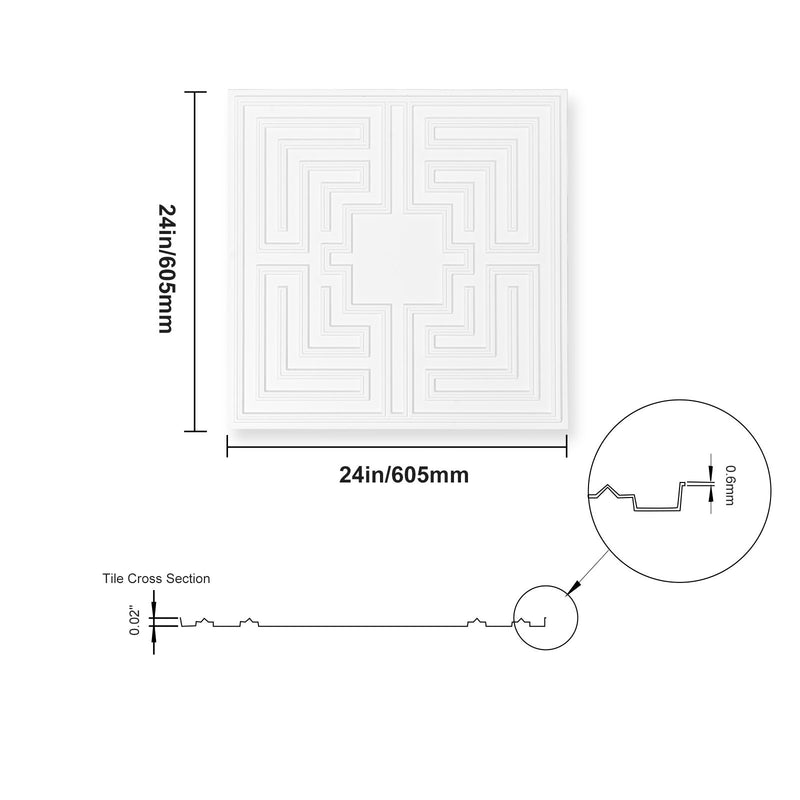 VEVOR griestu paneļi, 12 gab., 600 x 600 mm, PVC, viegli uzstādāmi, balti, Echo raksts