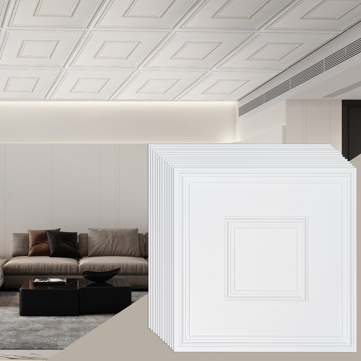 VEVOR Ceiling Panels, 12 pcs, 600 x 600 mm, PVC, Easy to Install, White, Geometric Pattern
