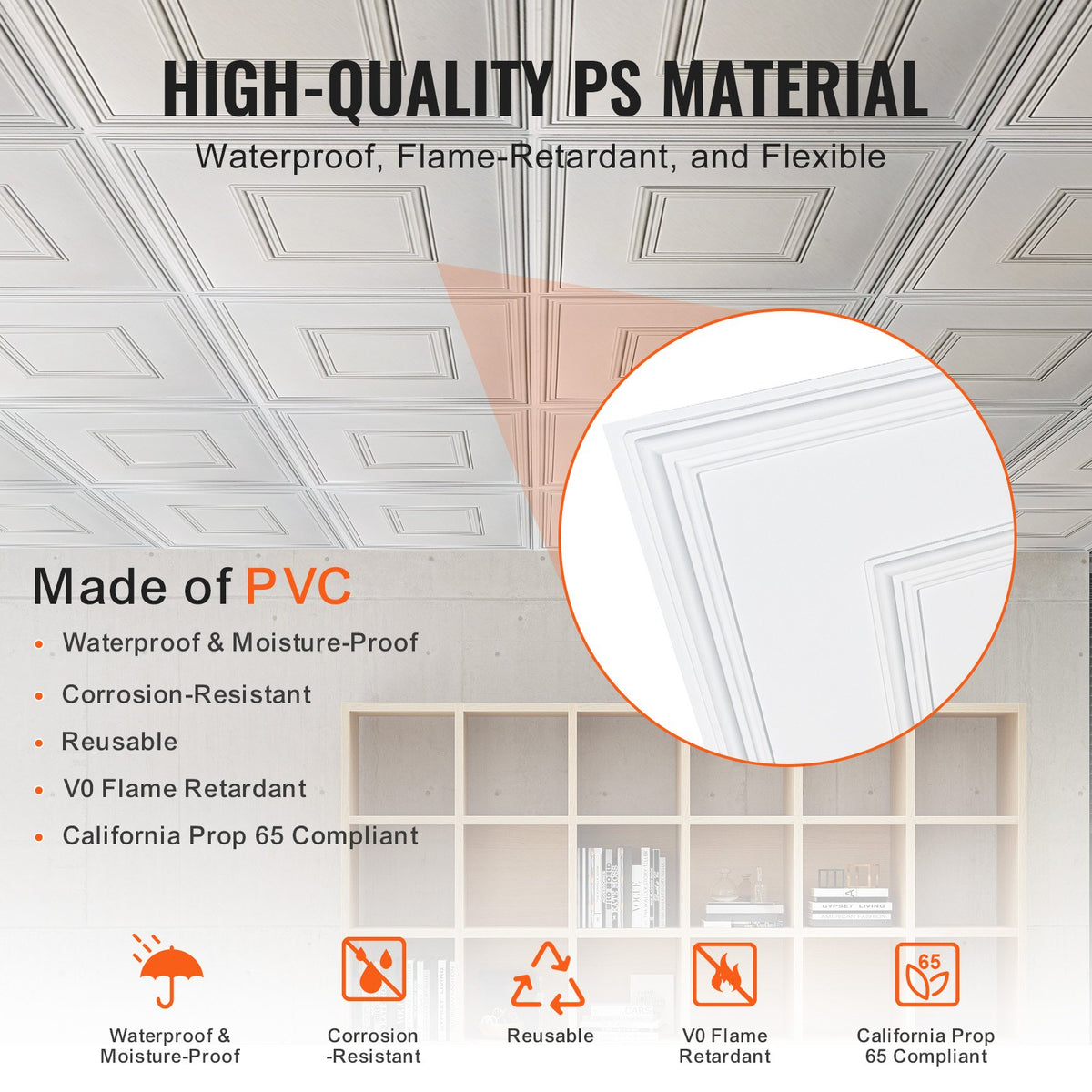 VEVOR Ceiling Panels, 12 pcs, 600 x 600 mm, PVC, Easy to Install, White, Geometric Pattern