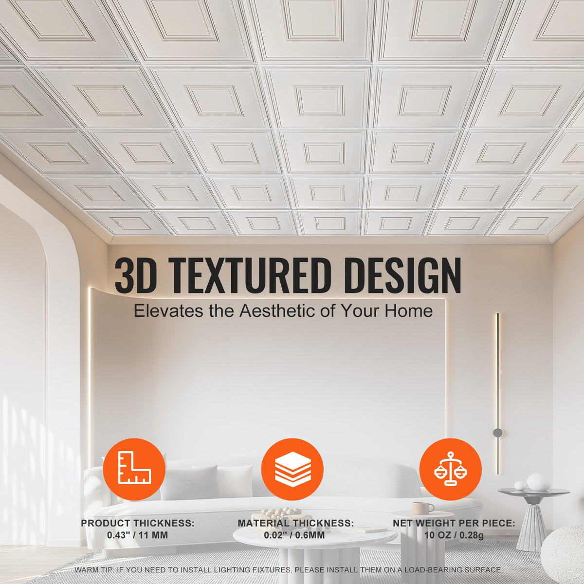 VEVOR Ceiling Panels, 12 pcs, 600 x 600 mm, PVC, Easy to Install, White, Geometric Pattern