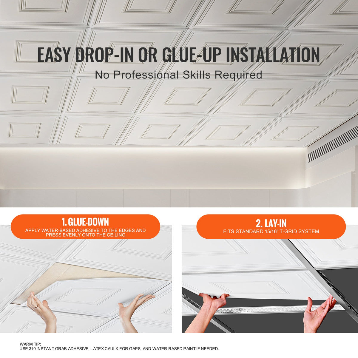 VEVOR Ceiling Panels, 12 pcs, 600 x 600 mm, PVC, Easy to Install, White, Geometric Pattern